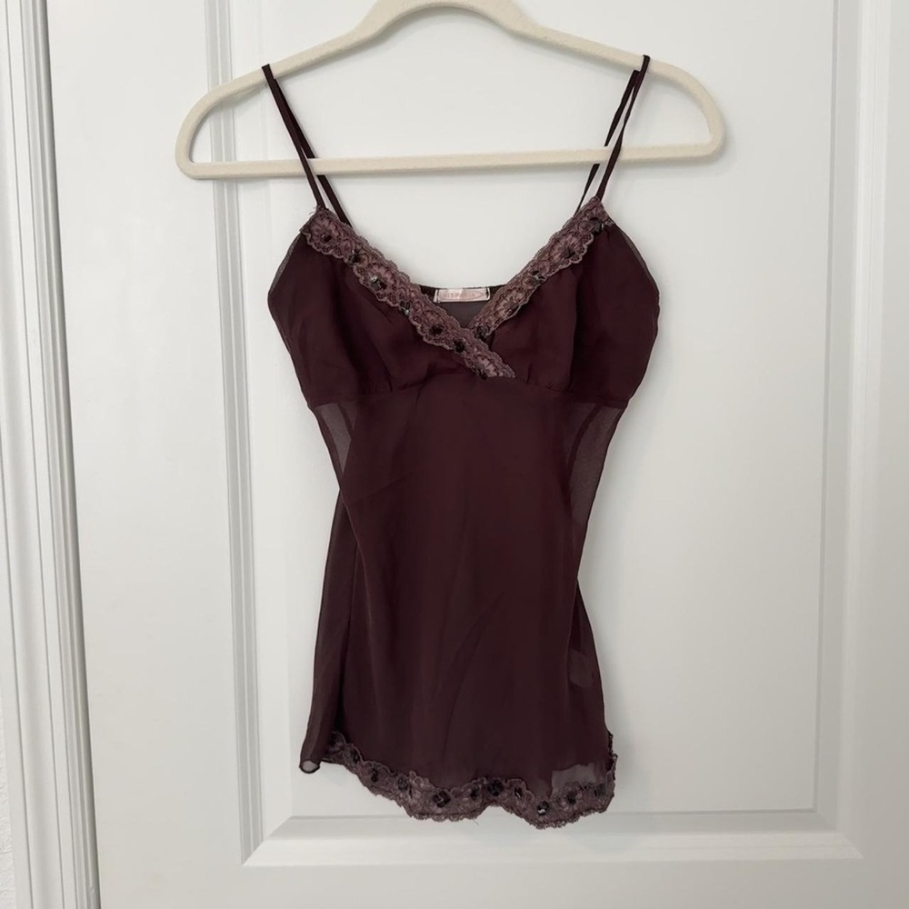 Lace-Trim Spaghetti Strap Camisole — Deep Plum